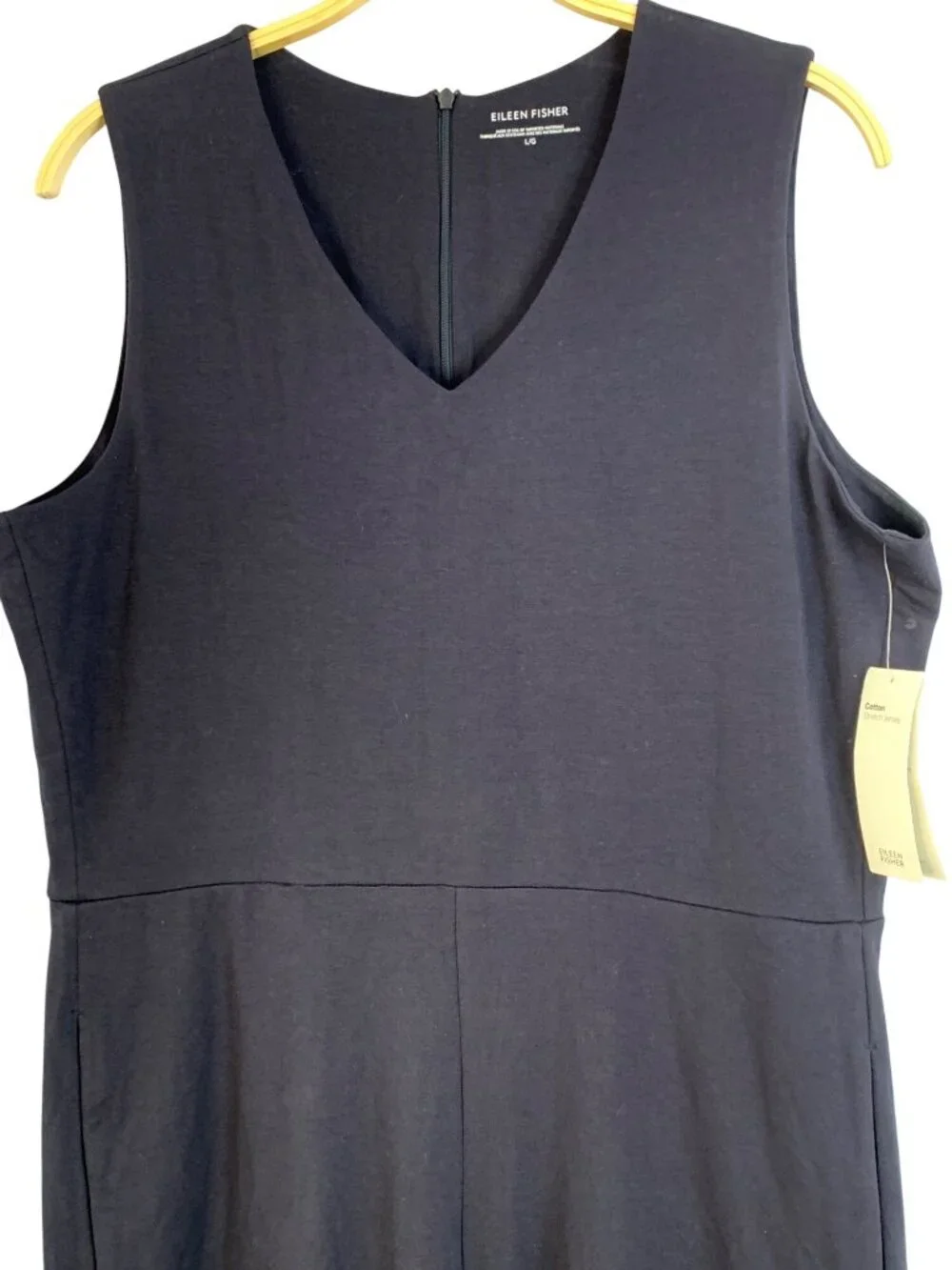 Eileen Fisher Cotton Stretch Jersey Wide Leg Jumpsuit Ink Navy Large NWT $298